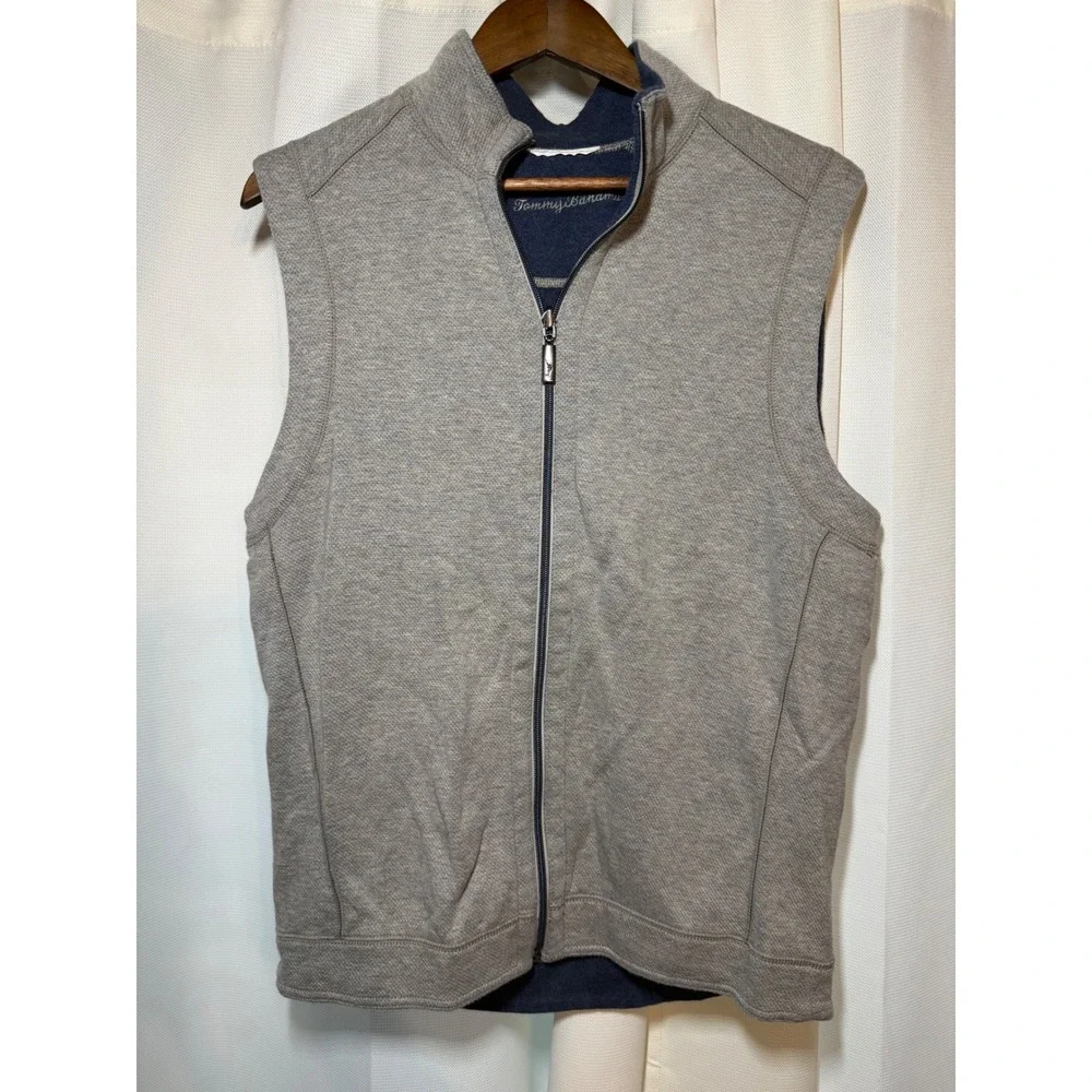 Tommy Bahama Full Zip Sweater Vest Gray Cotton Tencel Men's Size Tag Missing